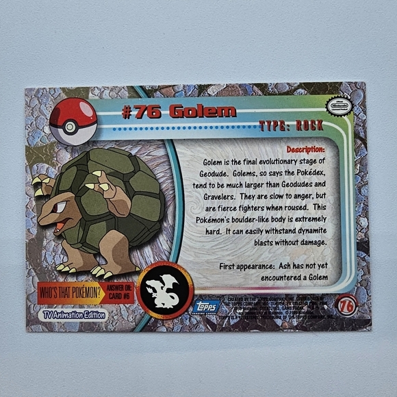 Pokemon 1999 TOPPS Golem #76 Blue Logo TV Animation Edition Card - Picture 4 of 4